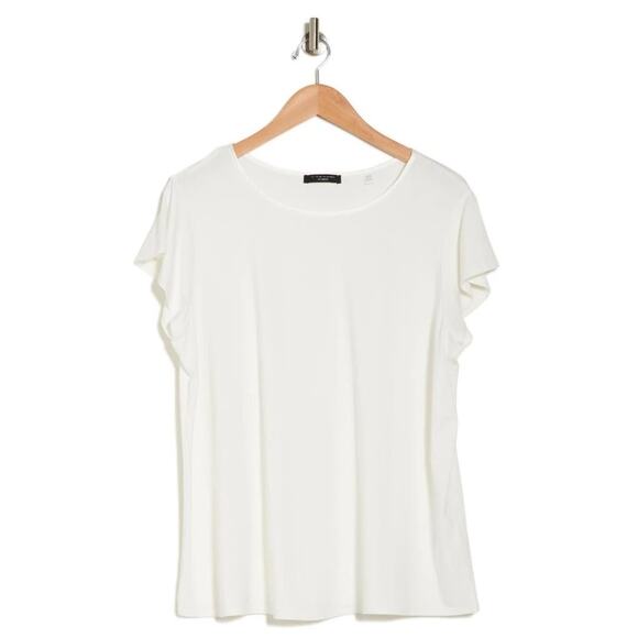 Tahari Flutter Cap Sleeve T-Shirt in White Star - Picture 1 of 8